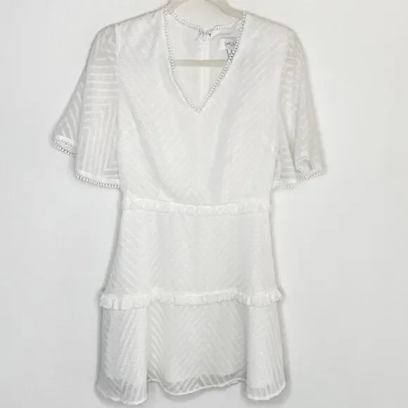 Shilla Chevron Swiss Clip Dot Short Sleeve Classy Fit and Flare Mini Dress Small - Picture 2 of 14